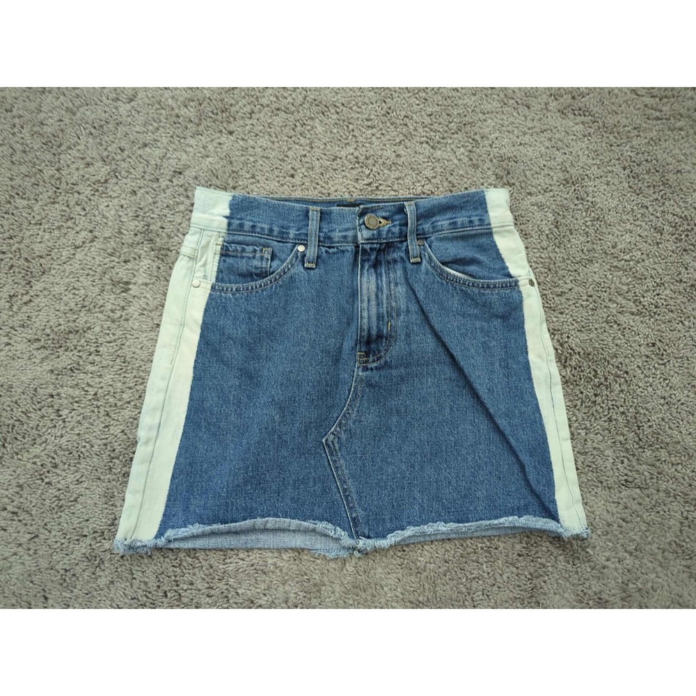 JustBlack Denim Skirt Womens XS Blue Two Tone Panel Raw Frayed Hem Mini Made USA